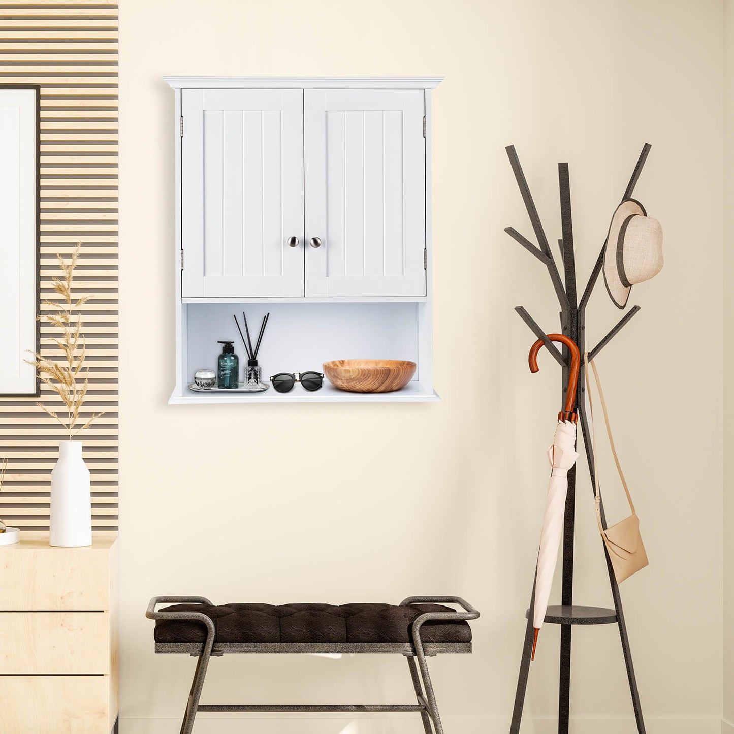 Wall Mount Bathroom Cabinet Storage Organizer with Doors and Shelves, White Wall Cabinets at Gallery Canada