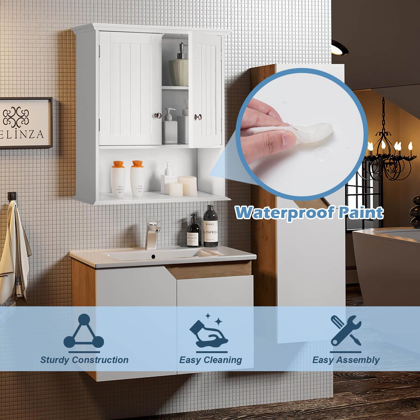 Wall Mount Bathroom Cabinet Storage Organizer with Doors and Shelves, White Wall Cabinets at Gallery Canada