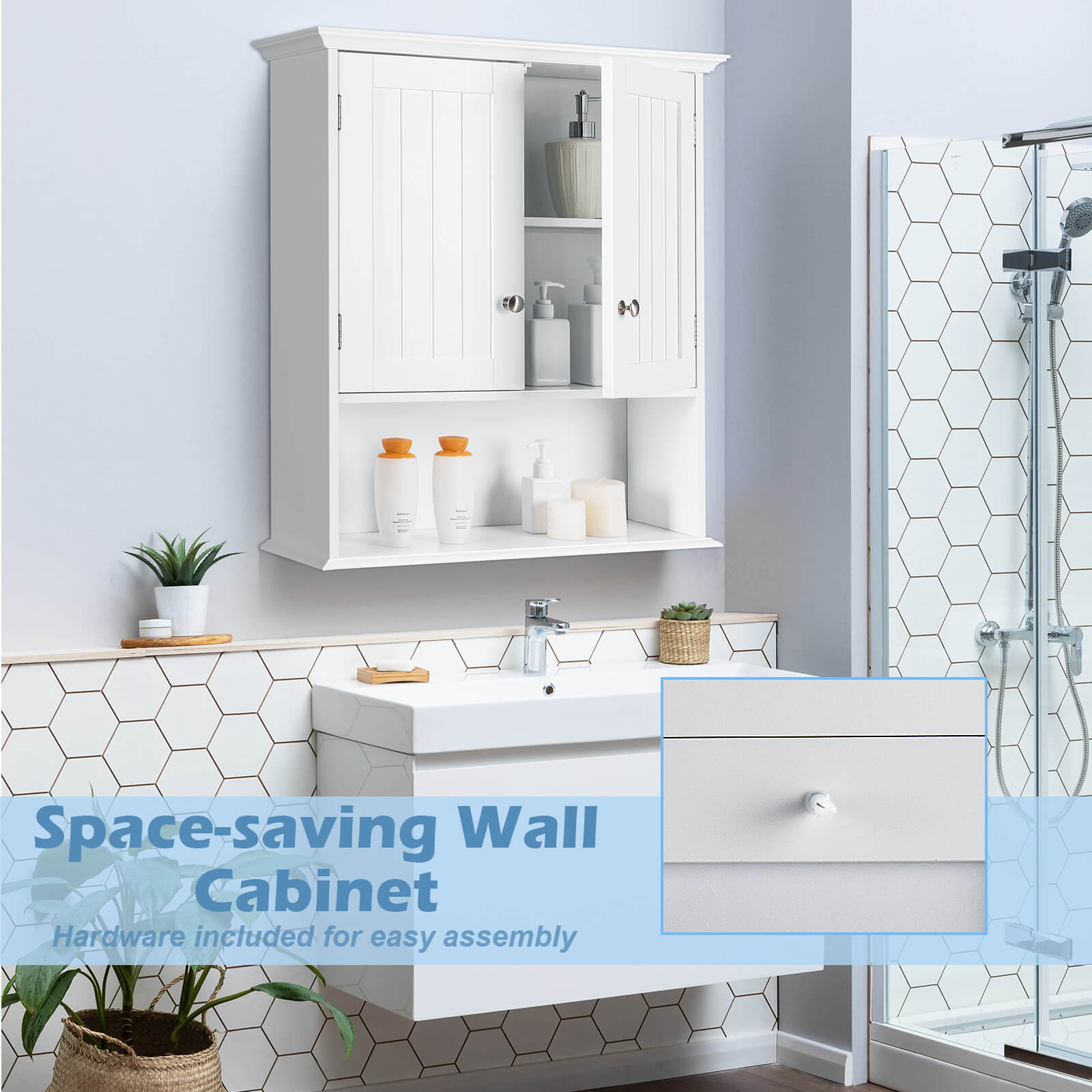 Wall Mount Bathroom Cabinet Storage Organizer with Doors and Shelves, White Wall Cabinets at Gallery Canada