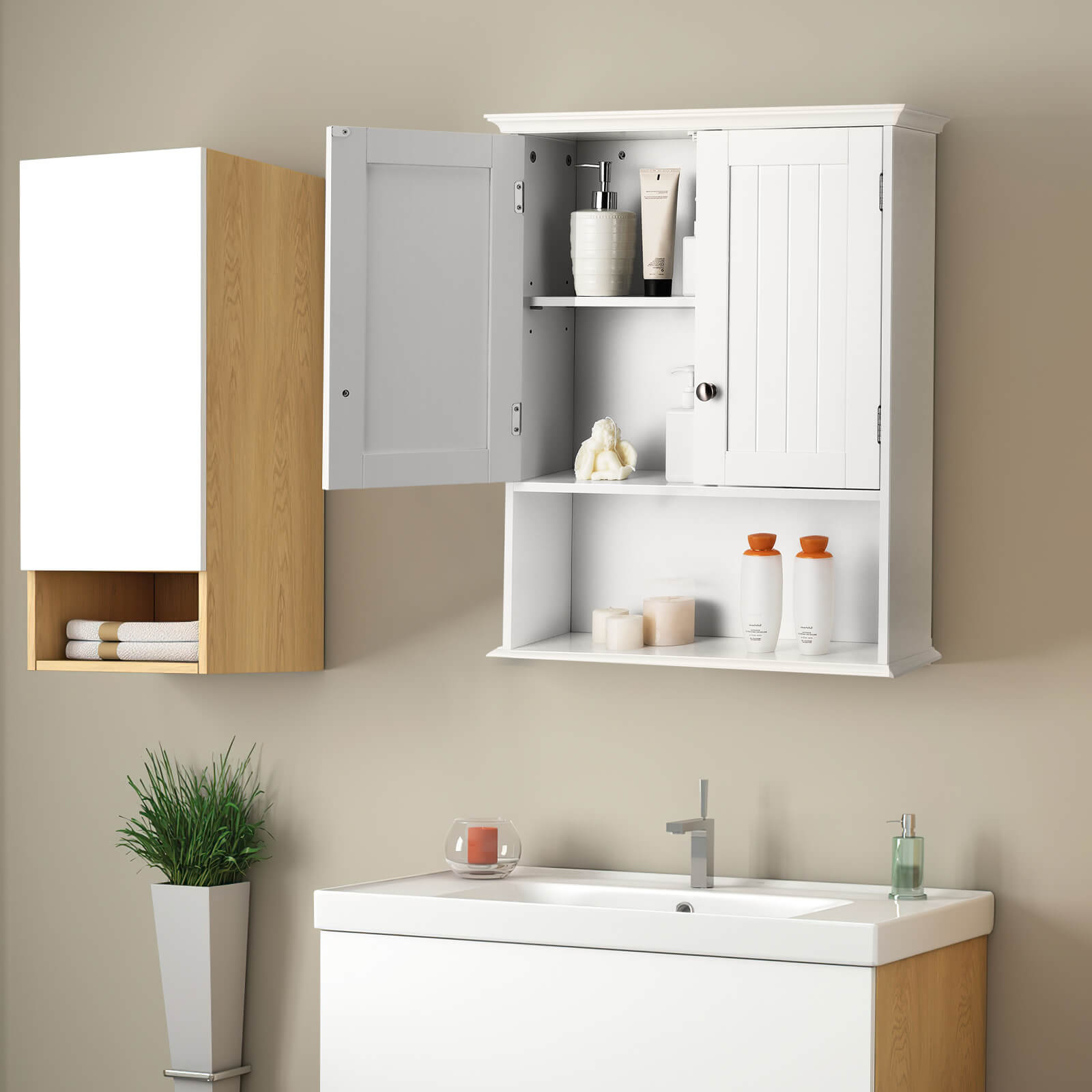 Wall Mount Bathroom Cabinet Storage Organizer with Doors and Shelves, White Wall Cabinets at Gallery Canada
