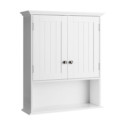 Wall Mount Bathroom Cabinet Storage Organizer with Doors and Shelves, White