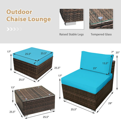 5 Pieces Patio Rattan Furniture Set with Cushioned Armless Sofa, Turquoise Patio Conversation Sets at Gallery Canada