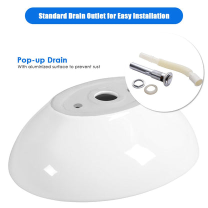 Oval Bathroom Basin Ceramic Vessel Sink, White