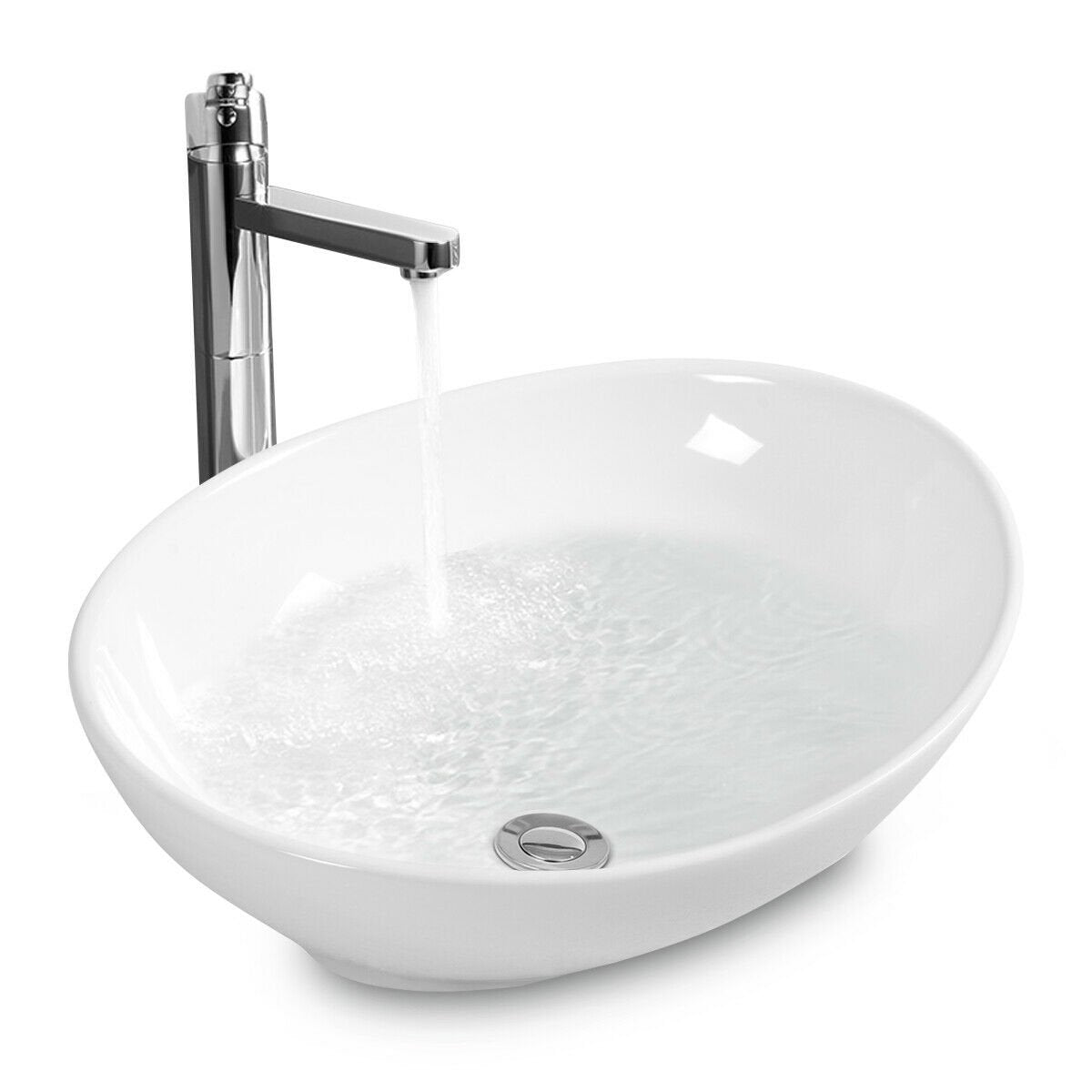 Oval Bathroom Basin Ceramic Vessel Sink, White