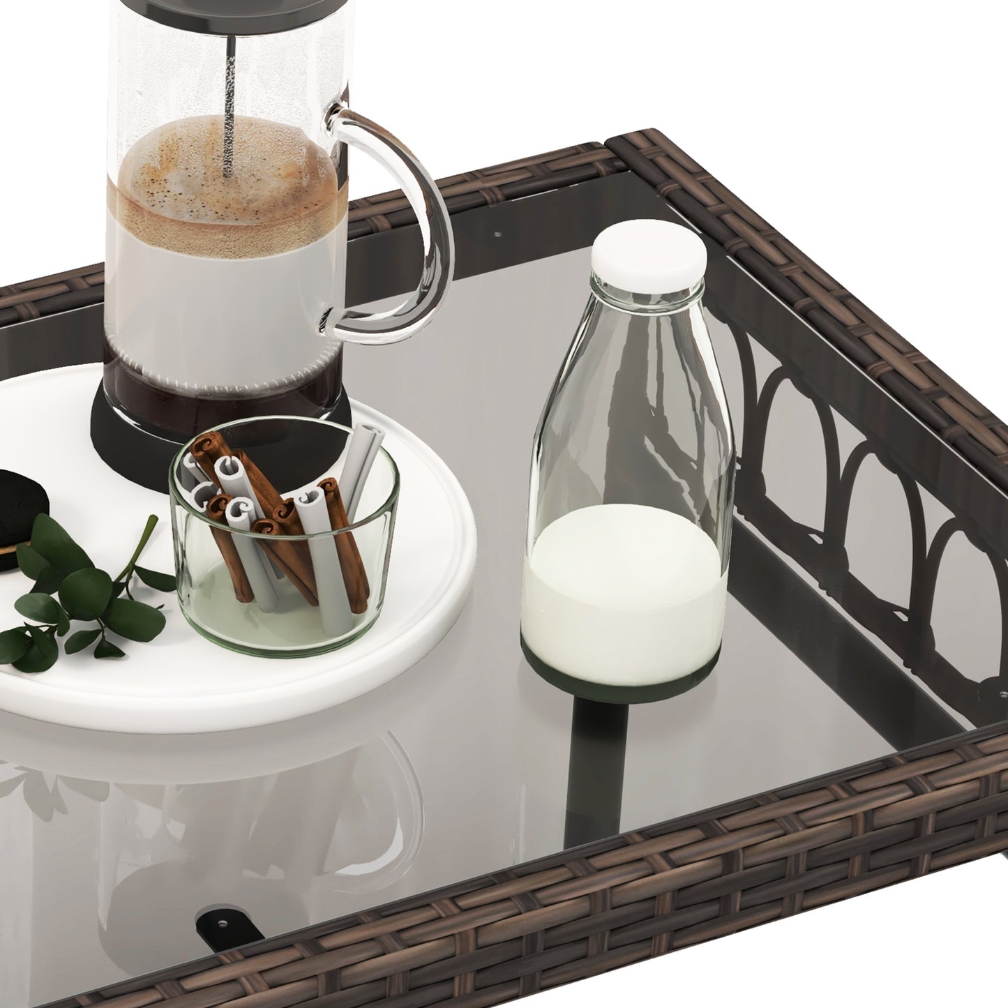 4 Pieces Outdoor Wicker Conversation Bistro Set with Soft Cushions and Tempered Glass Coffee Table, Brown Patio Conversation Sets at Gallery Canada