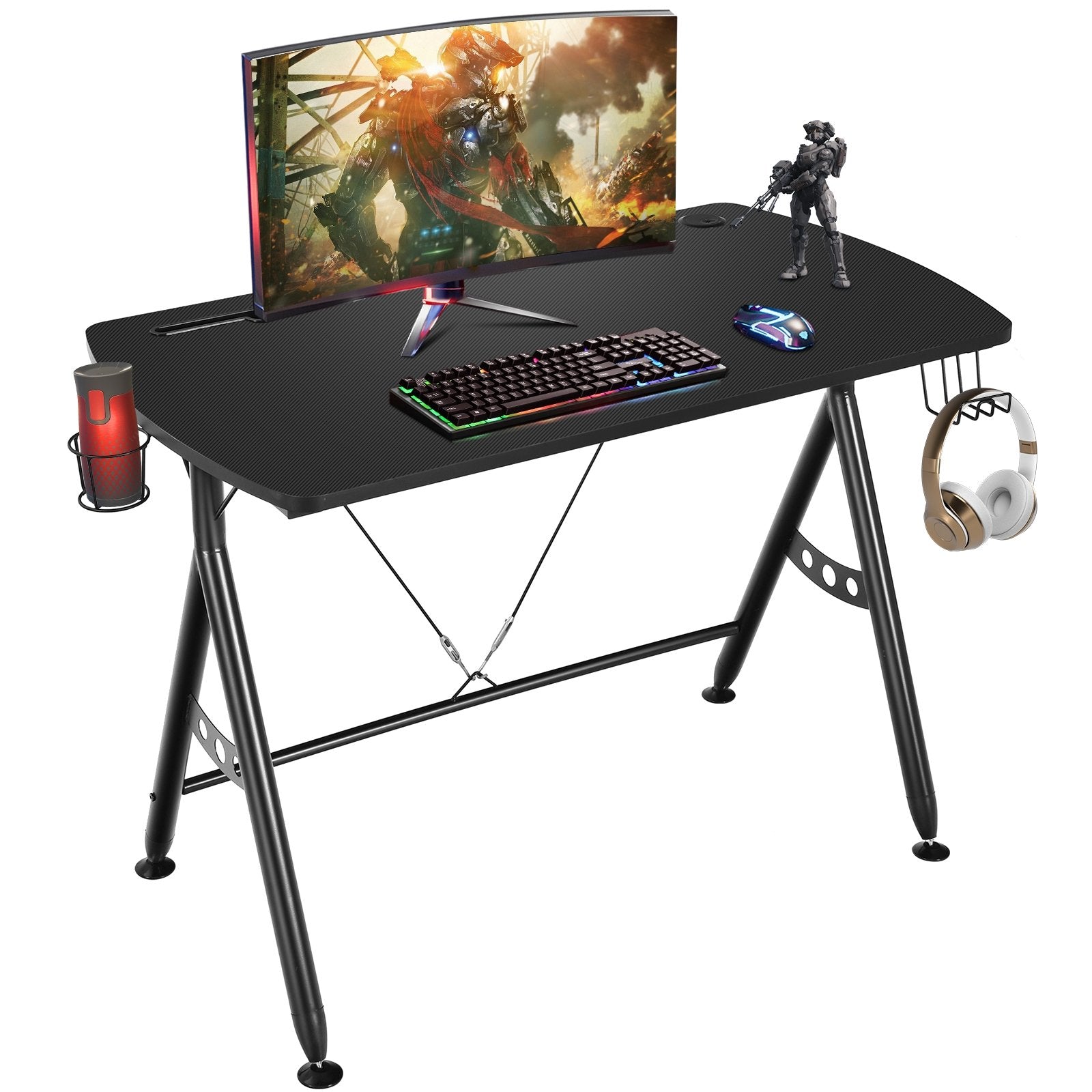 Y-shaped Gaming Desk with Phone Slot and Cup Holder, Black - Gallery Canada