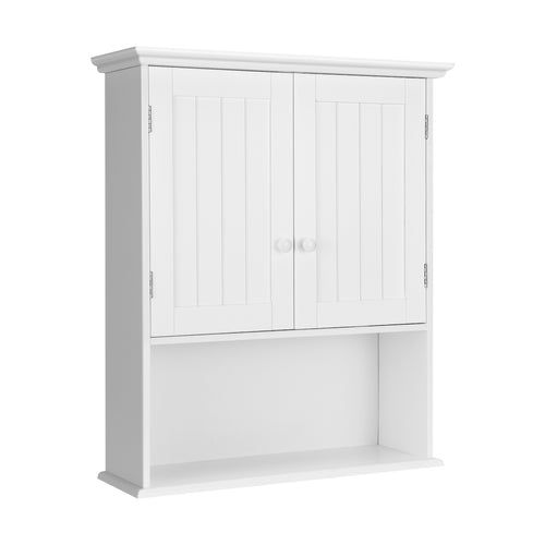 2-Door Wall Mount Bathroom Storage Cabinet with Open Shelf in White, White