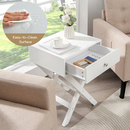 Modern X-Shaped Nightstand with Drawer for Living Room Bedroom, White Nightstands at Gallery Canada