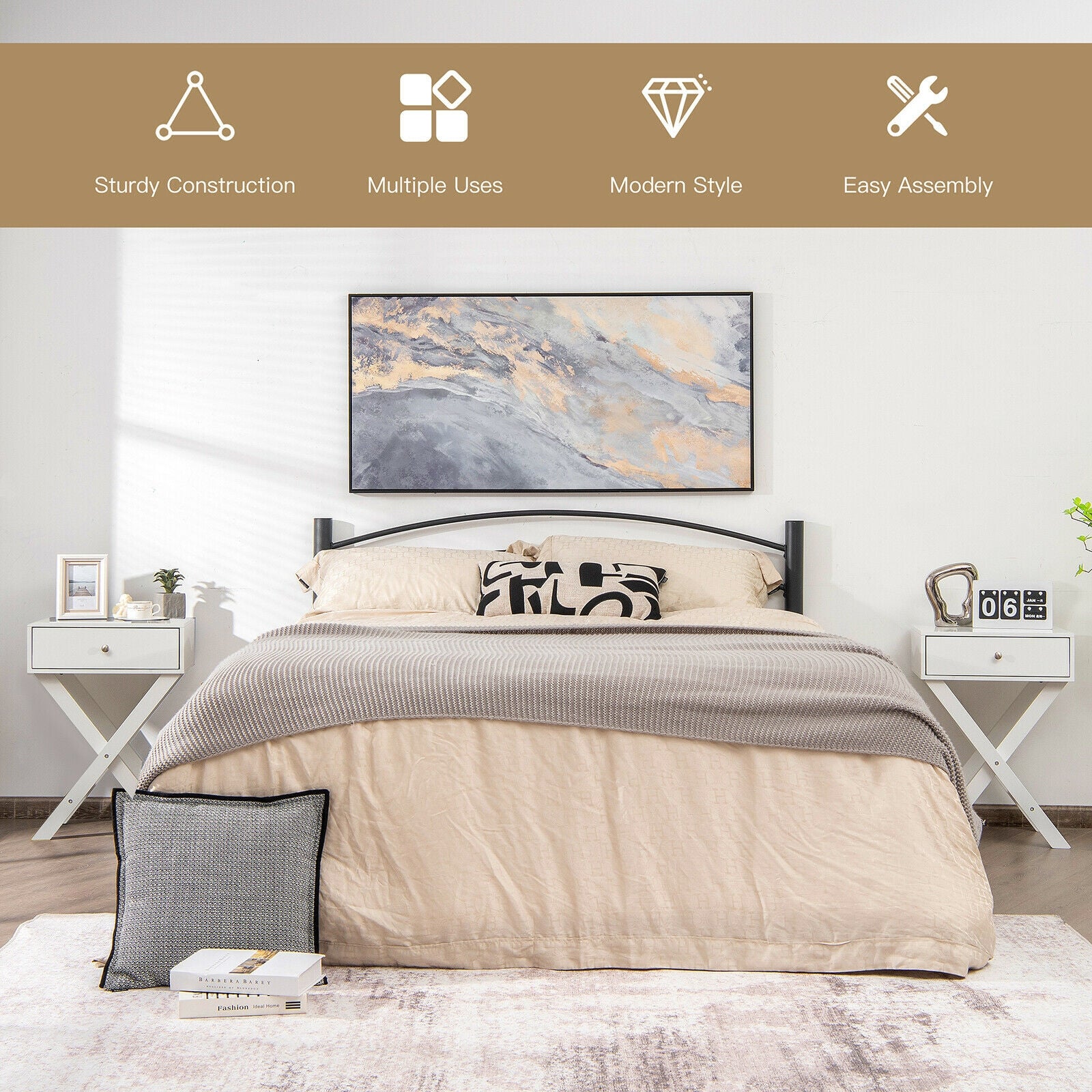 Modern X-Shaped Nightstand with Drawer for Living Room Bedroom, White Nightstands at Gallery Canada