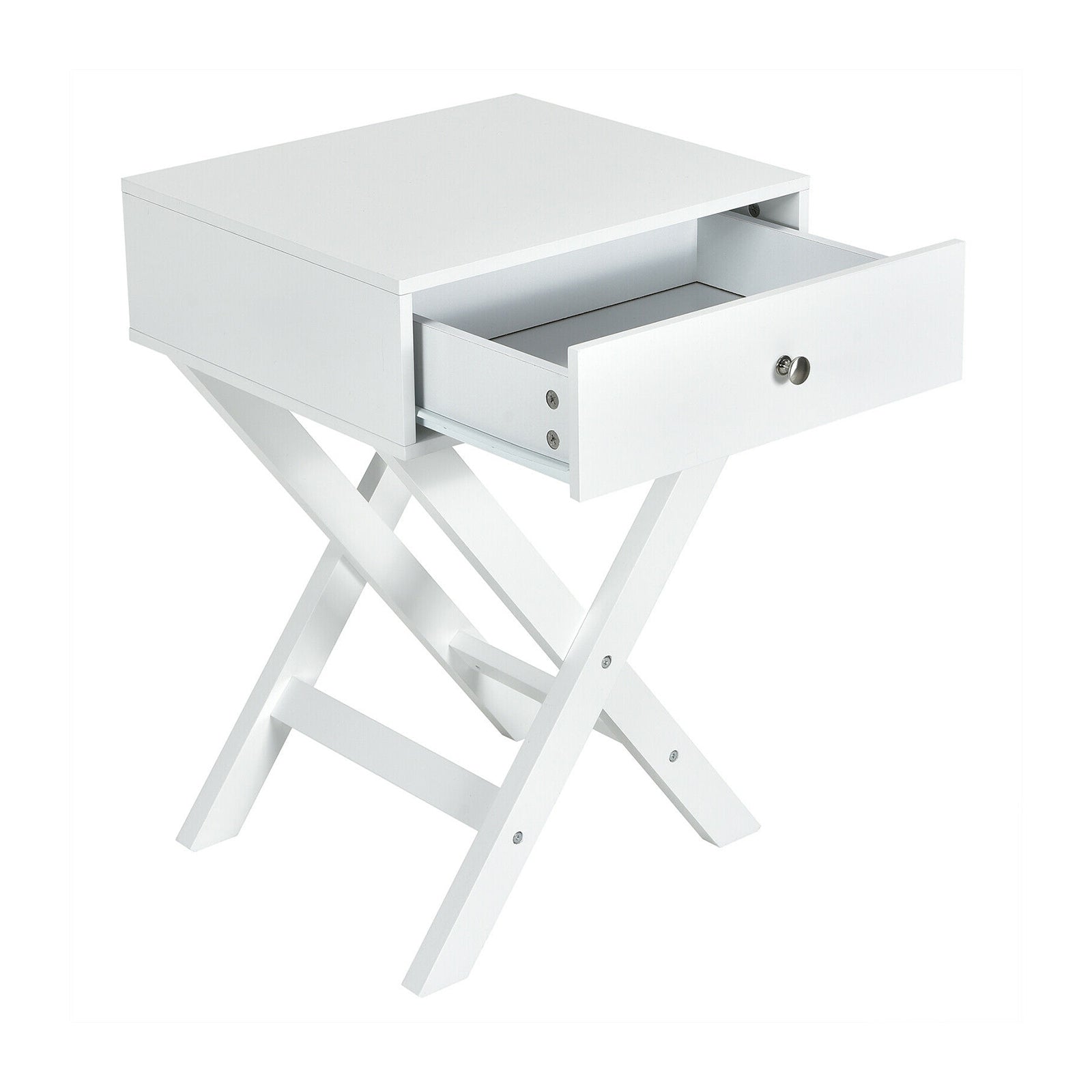 Modern X-Shaped Nightstand with Drawer for Living Room Bedroom, White Nightstands at Gallery Canada