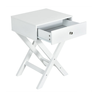 Modern X-Shaped Nightstand with Drawer for Living Room Bedroom, White Nightstands at Gallery Canada