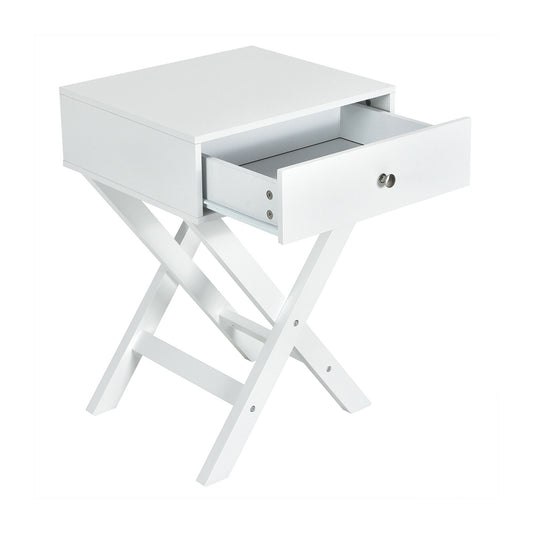 Modern X-Shaped Nightstand with Drawer for Living Room Bedroom, White Nightstands White at Gallery Canada