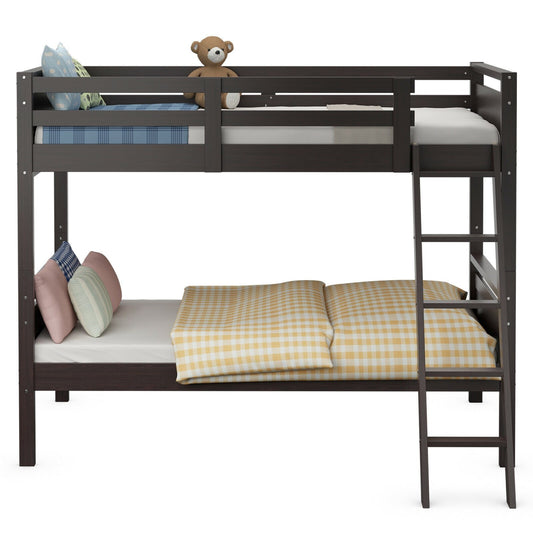 Twin Over Twin Bunk Bed Convertible 2 Individual Beds Wooden , Dark Brown - Gallery Canada