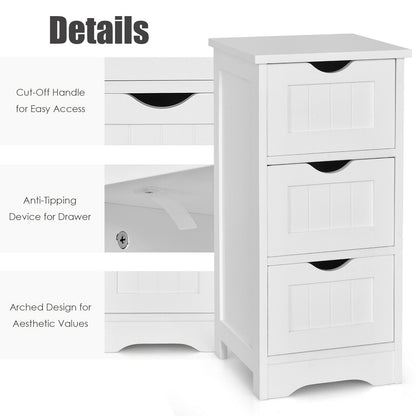 Wooden Bathroom Storage Cabinet, 3-Tier Free Standing Organizer, White Floor Cabinets at Gallery Canada