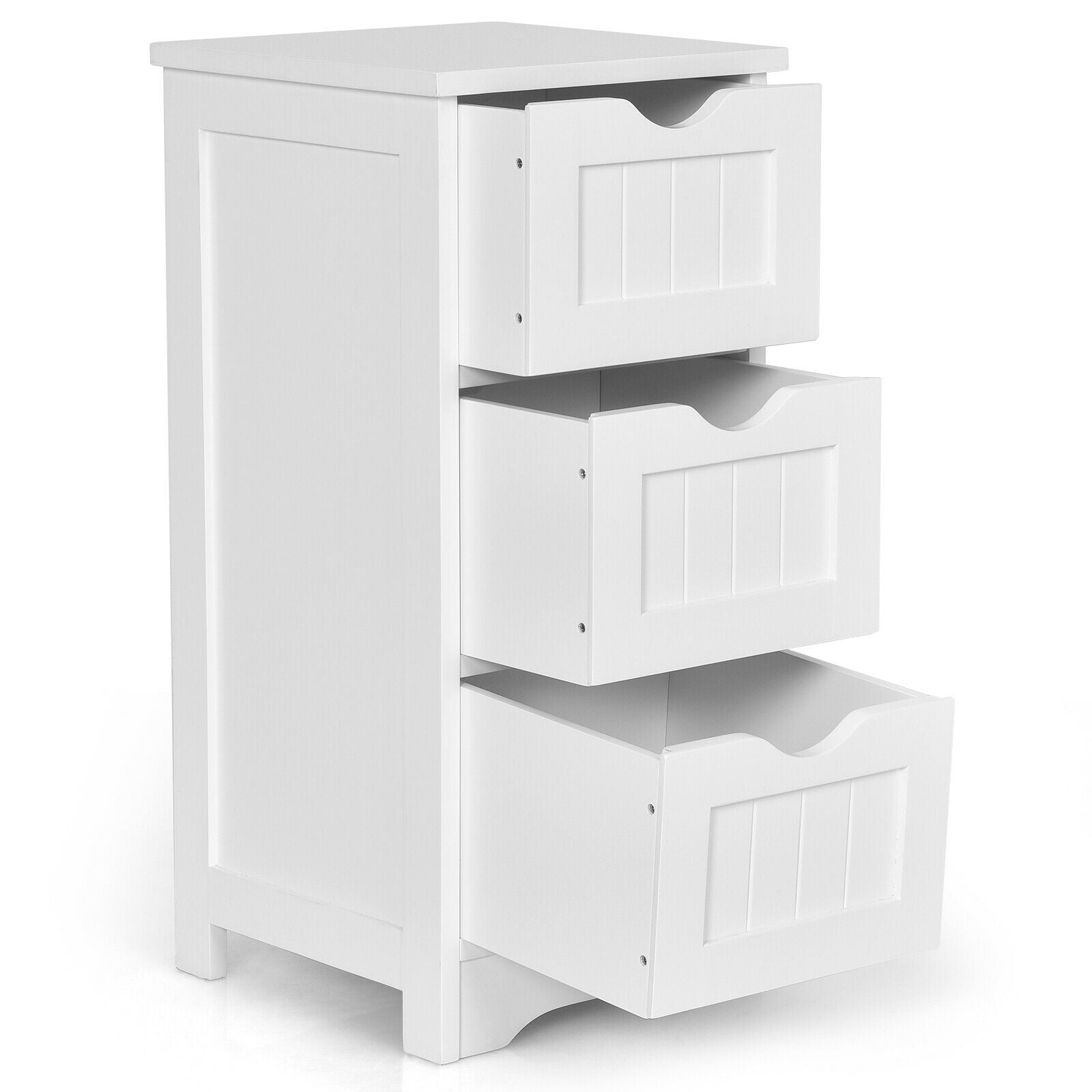 Wooden Bathroom Storage Cabinet, 3-Tier Free Standing Organizer, White Floor Cabinets at Gallery Canada