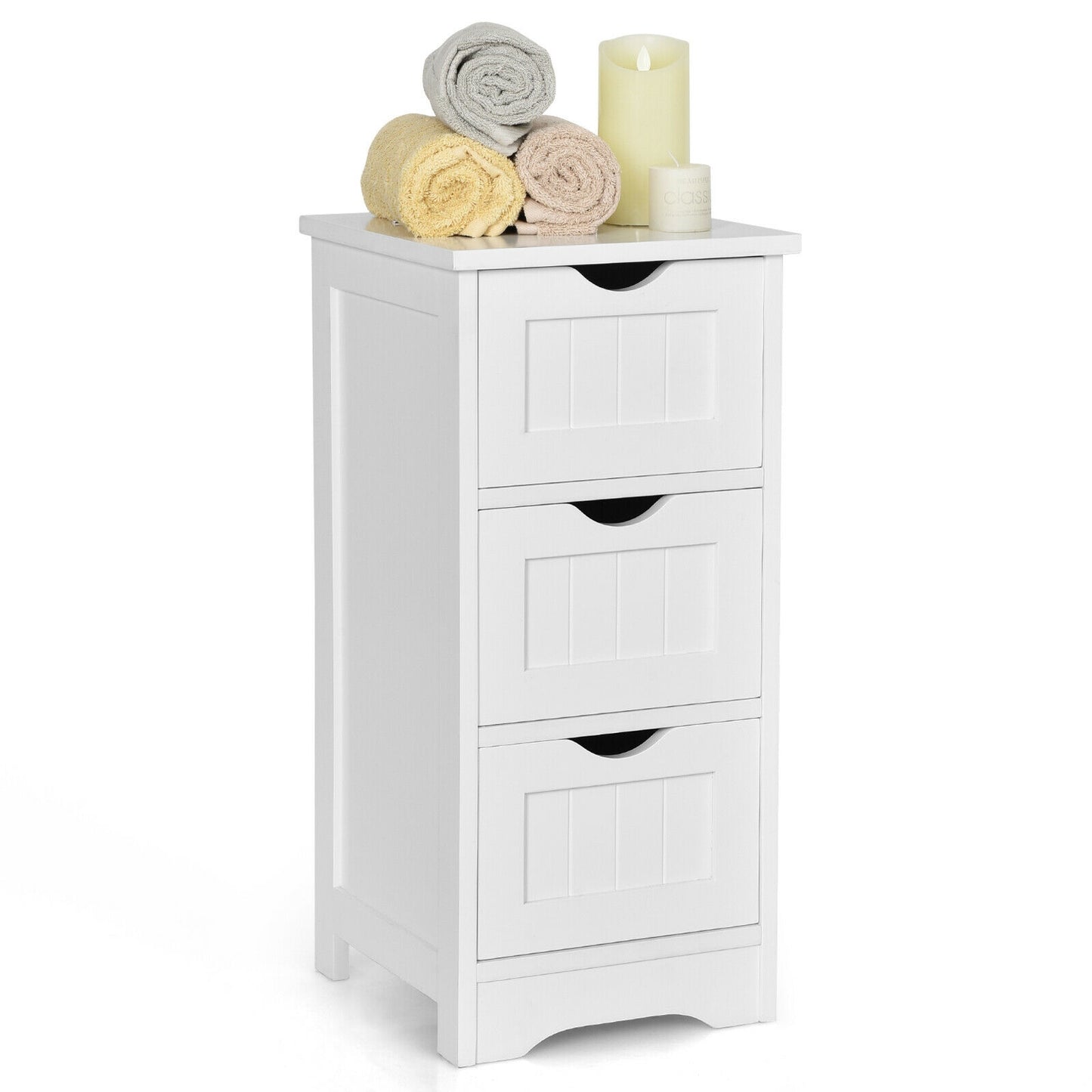 Wooden Bathroom Storage Cabinet, 3-Tier Free Standing Organizer, White Floor Cabinets at Gallery Canada