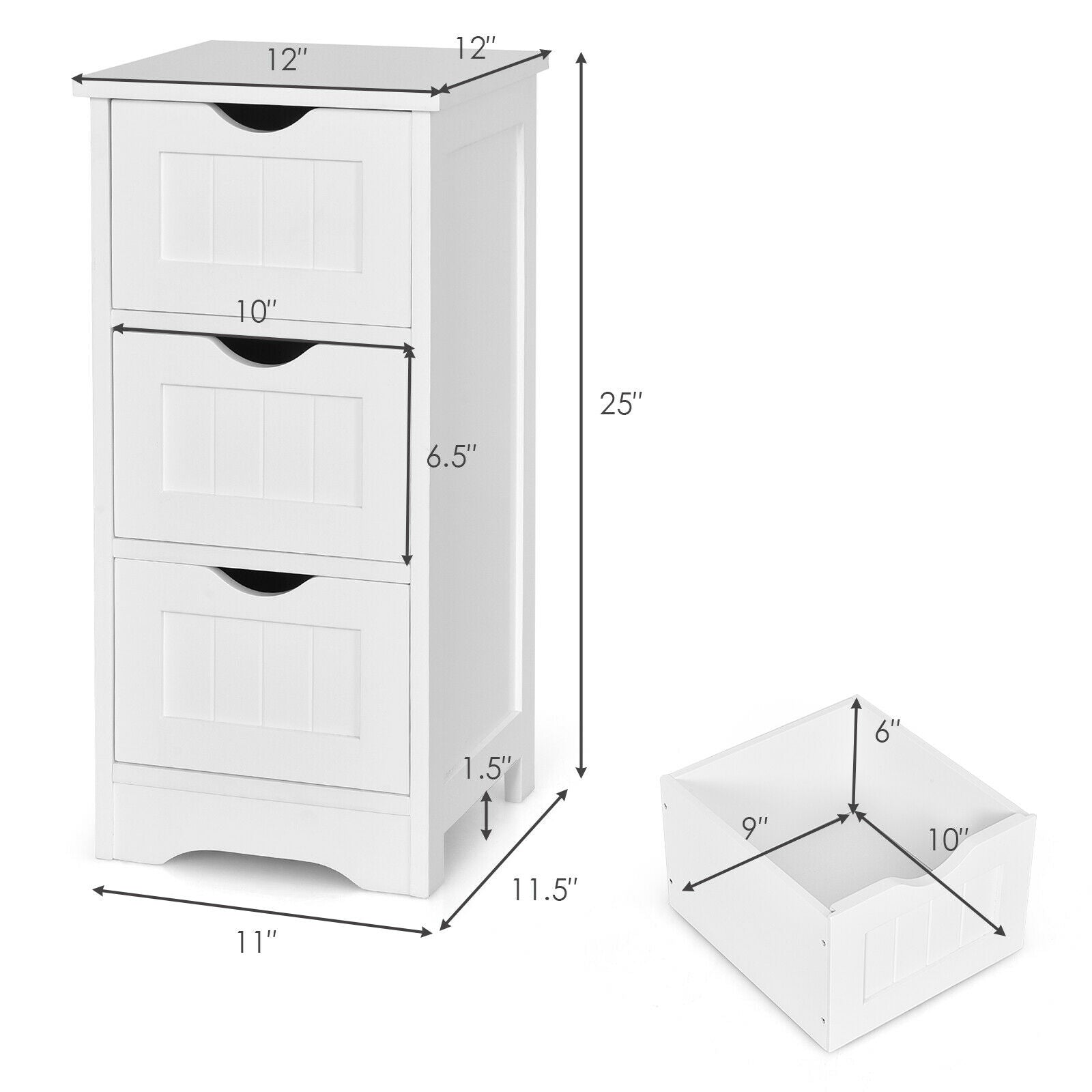 Wooden Bathroom Storage Cabinet, 3-Tier Free Standing Organizer, White Floor Cabinets at Gallery Canada