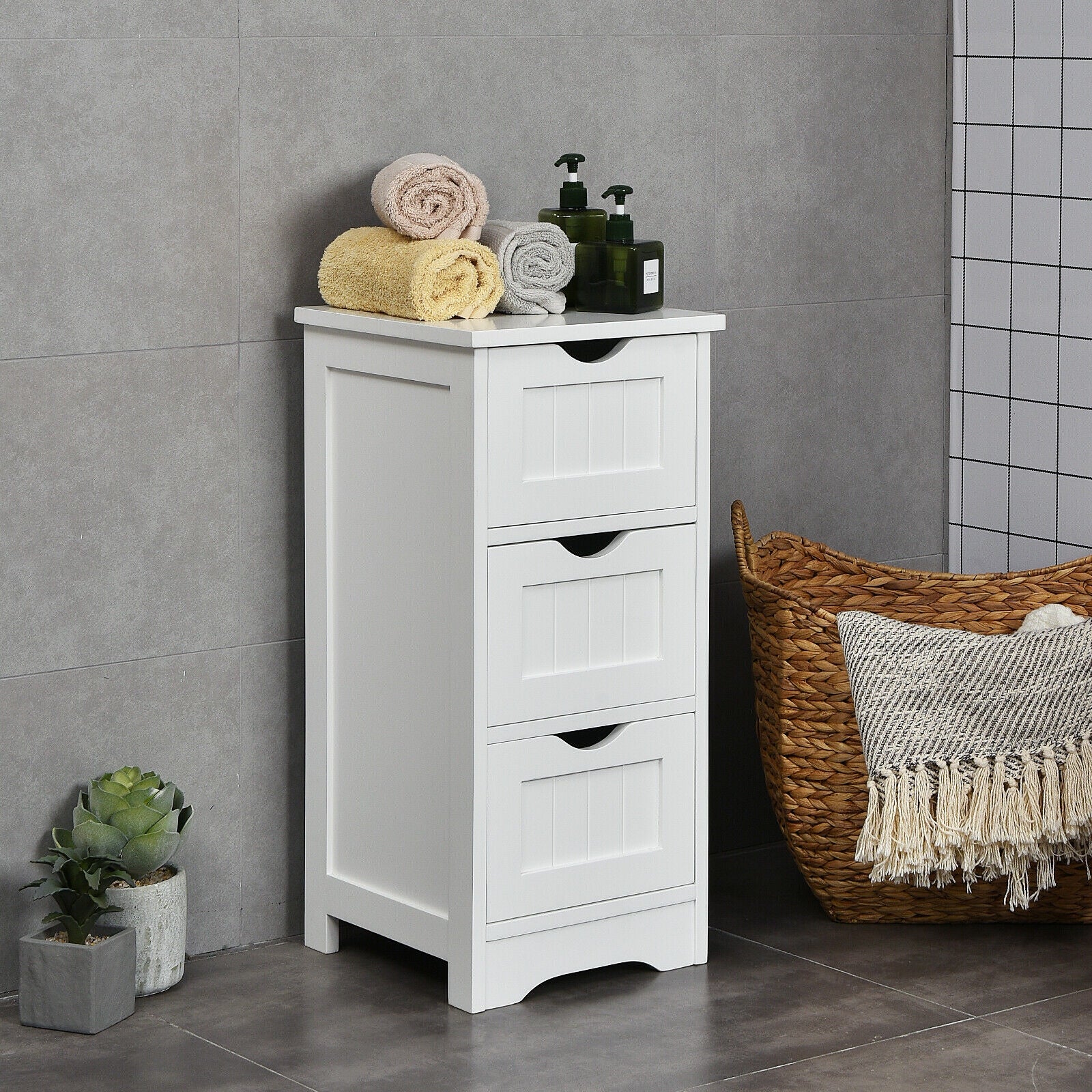 Wooden Bathroom Storage Cabinet, 3-Tier Free Standing Organizer, White Floor Cabinets at Gallery Canada