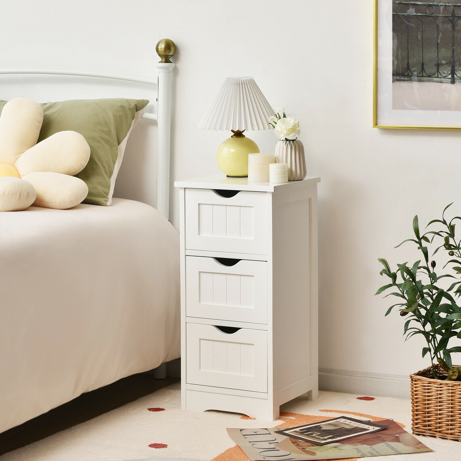 Wooden Bathroom Storage Cabinet, 3-Tier Free Standing Organizer, White Floor Cabinets at Gallery Canada