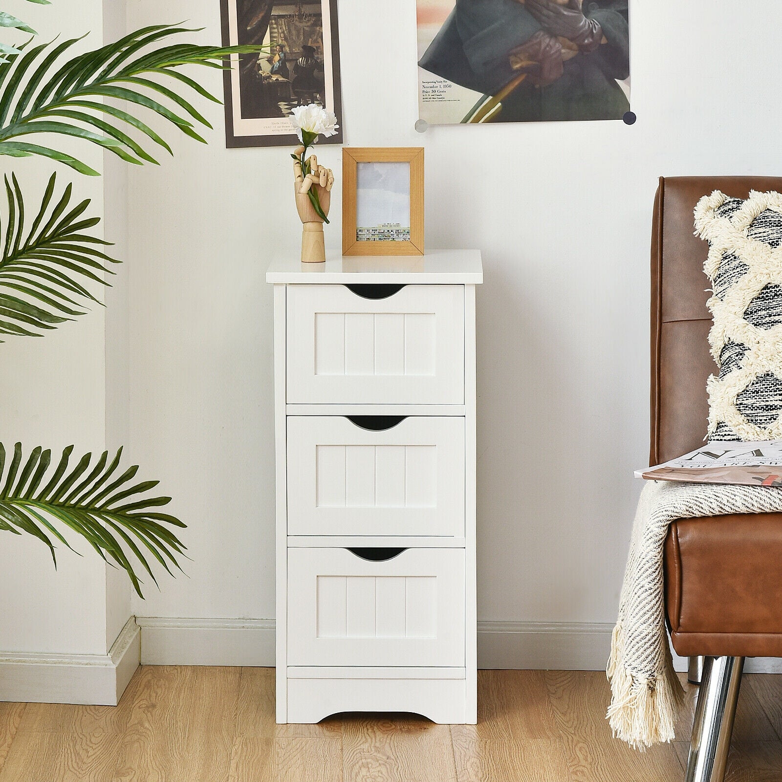 Wooden Bathroom Storage Cabinet, 3-Tier Free Standing Organizer, White Floor Cabinets at Gallery Canada