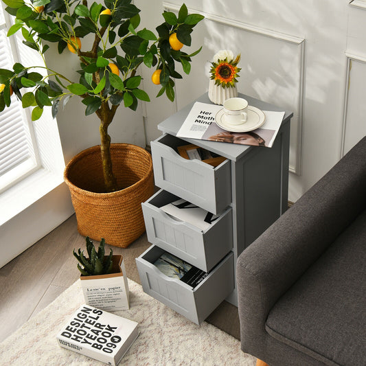 Wooden Free Standing Storage Cabinet, 3-Tier, Gray Floor Cabinets Gray at Gallery Canada