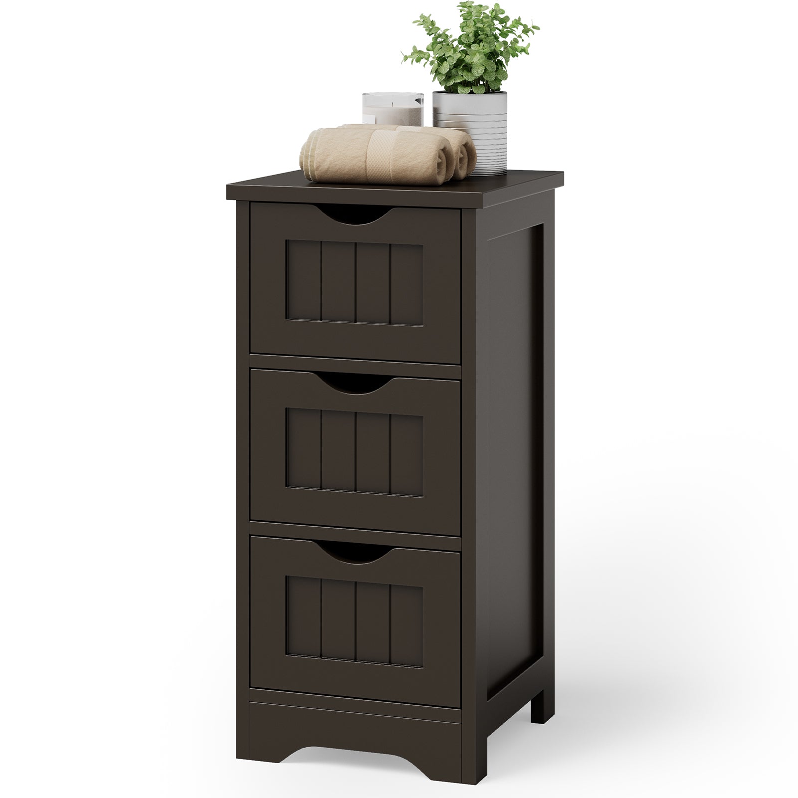 Wooden Free Standing Storage Cabinet, 3-Tier, Brown Floor Cabinets at Gallery Canada