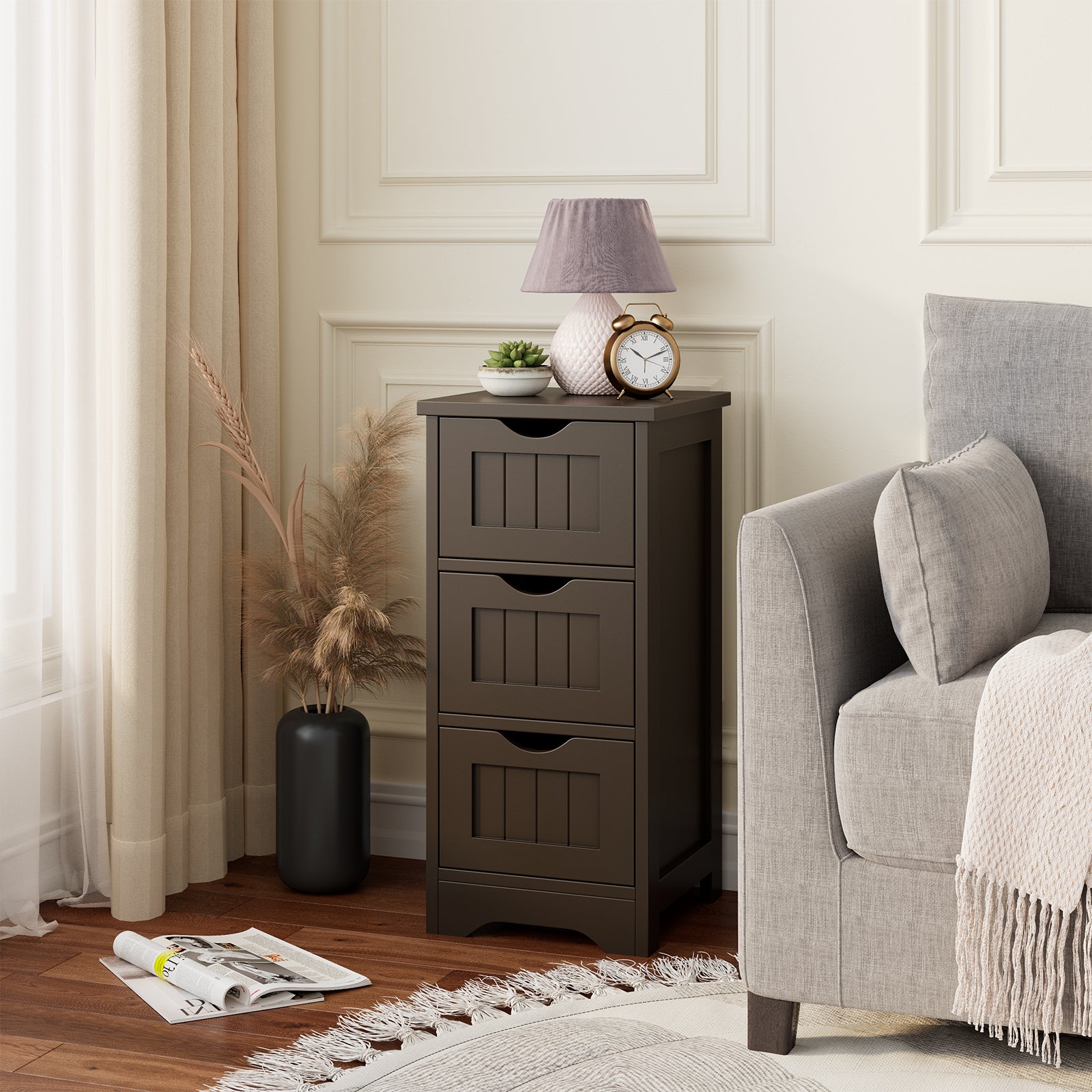 Wooden Free Standing Storage Cabinet, 3-Tier, Brown Floor Cabinets at Gallery Canada