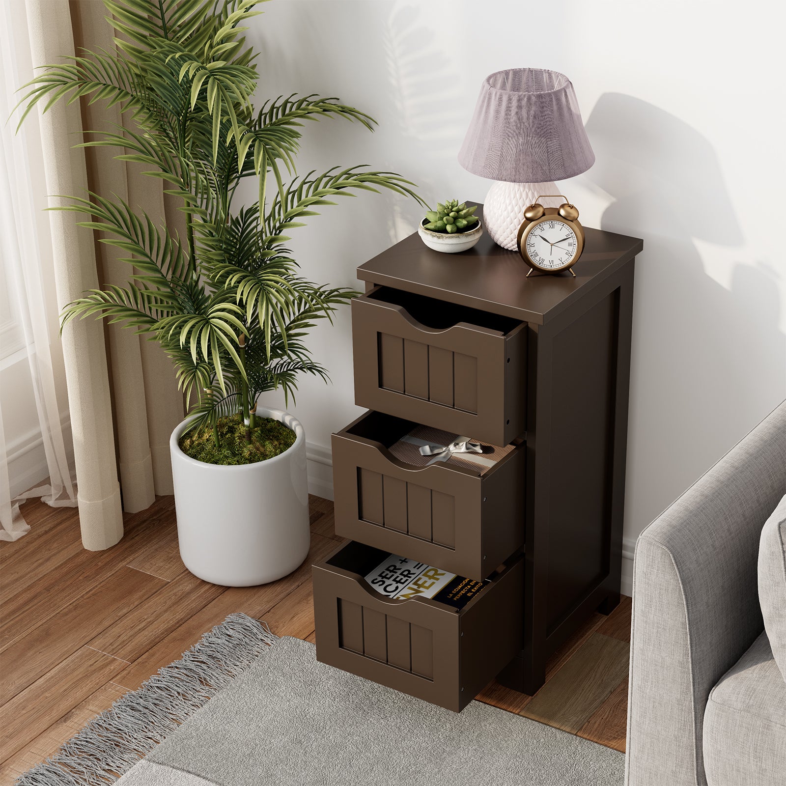 Wooden Free Standing Storage Cabinet, 3-Tier, Brown Floor Cabinets at Gallery Canada