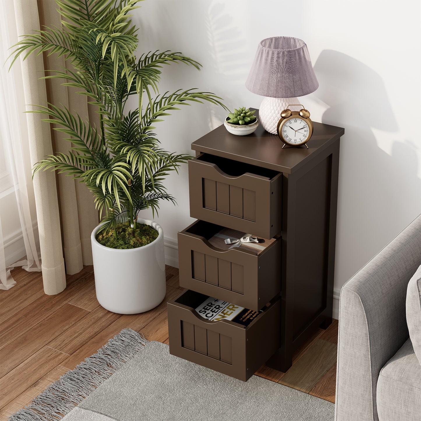 Wooden Free Standing Storage Cabinet, 3-Tier, Brown Floor Cabinets at Gallery Canada