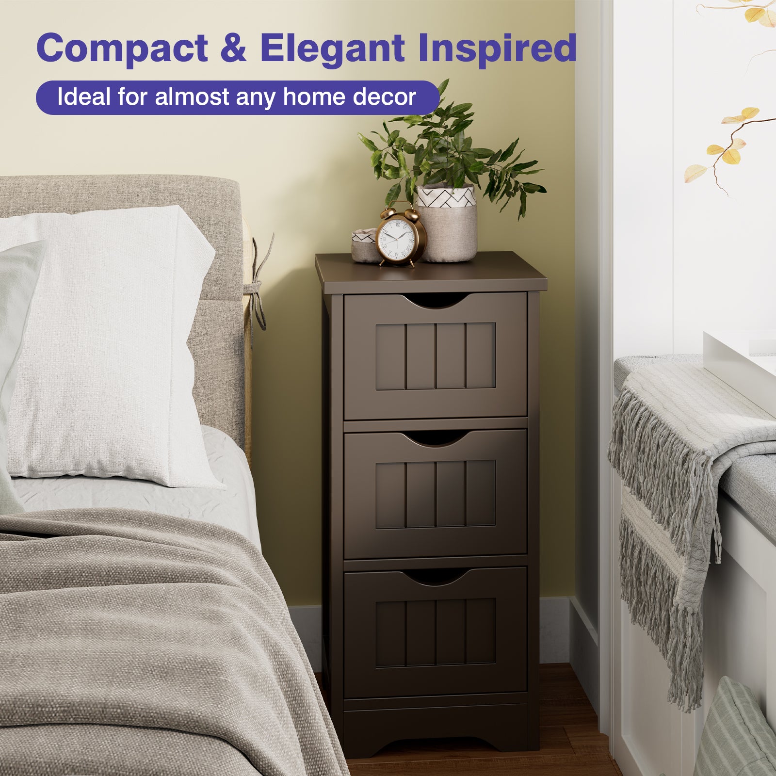 Wooden Free Standing Storage Cabinet, 3-Tier, Brown Floor Cabinets at Gallery Canada