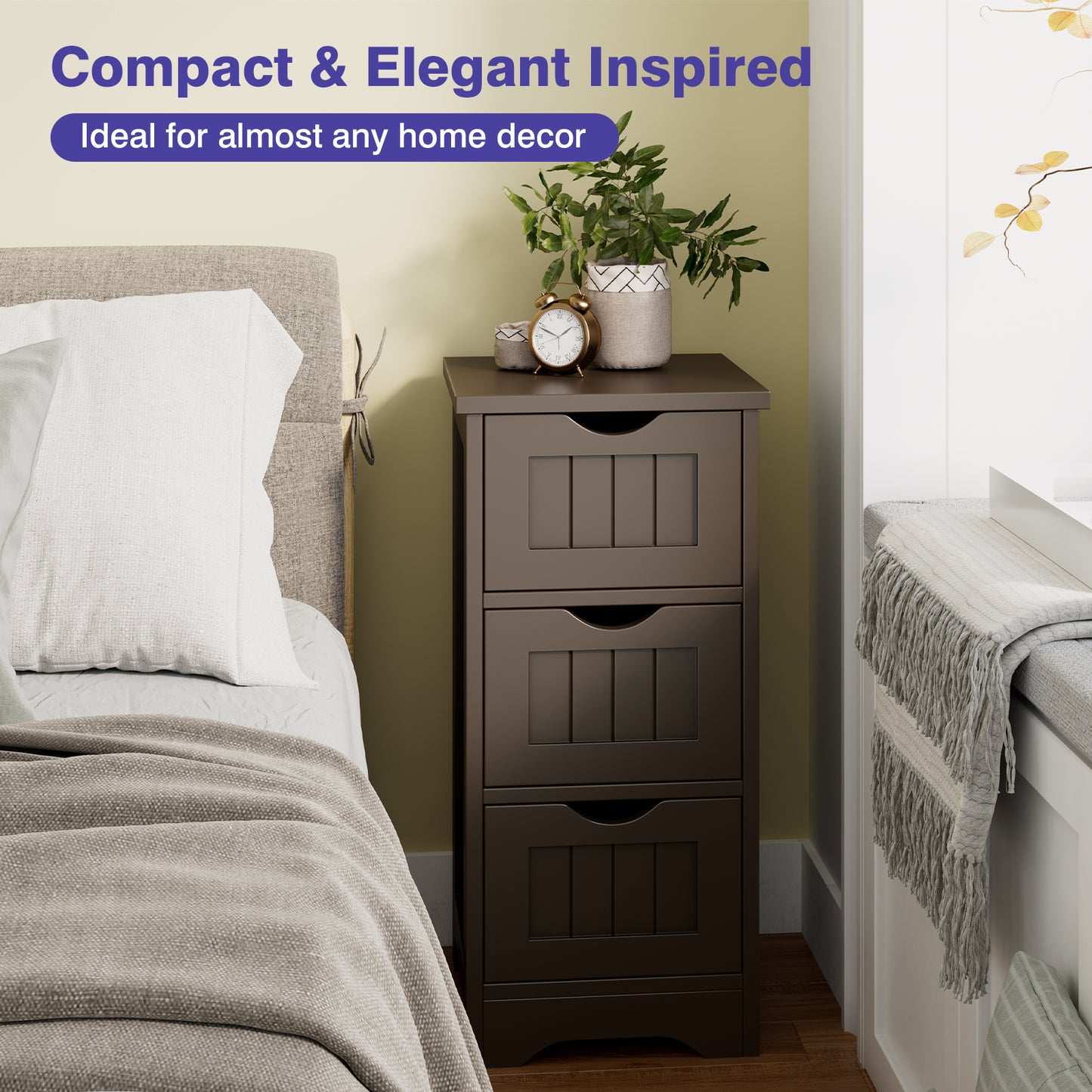 Wooden Free Standing Storage Cabinet, 3-Tier, Brown Floor Cabinets at Gallery Canada