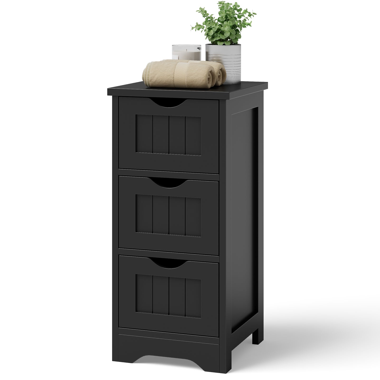 Wooden Bathroom Storage Cabinet, 3-Tier, Black Floor Cabinets at Gallery Canada