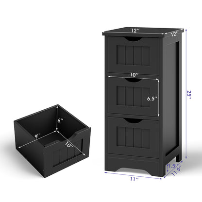 Wooden Bathroom Storage Cabinet, 3-Tier, Black Floor Cabinets at Gallery Canada