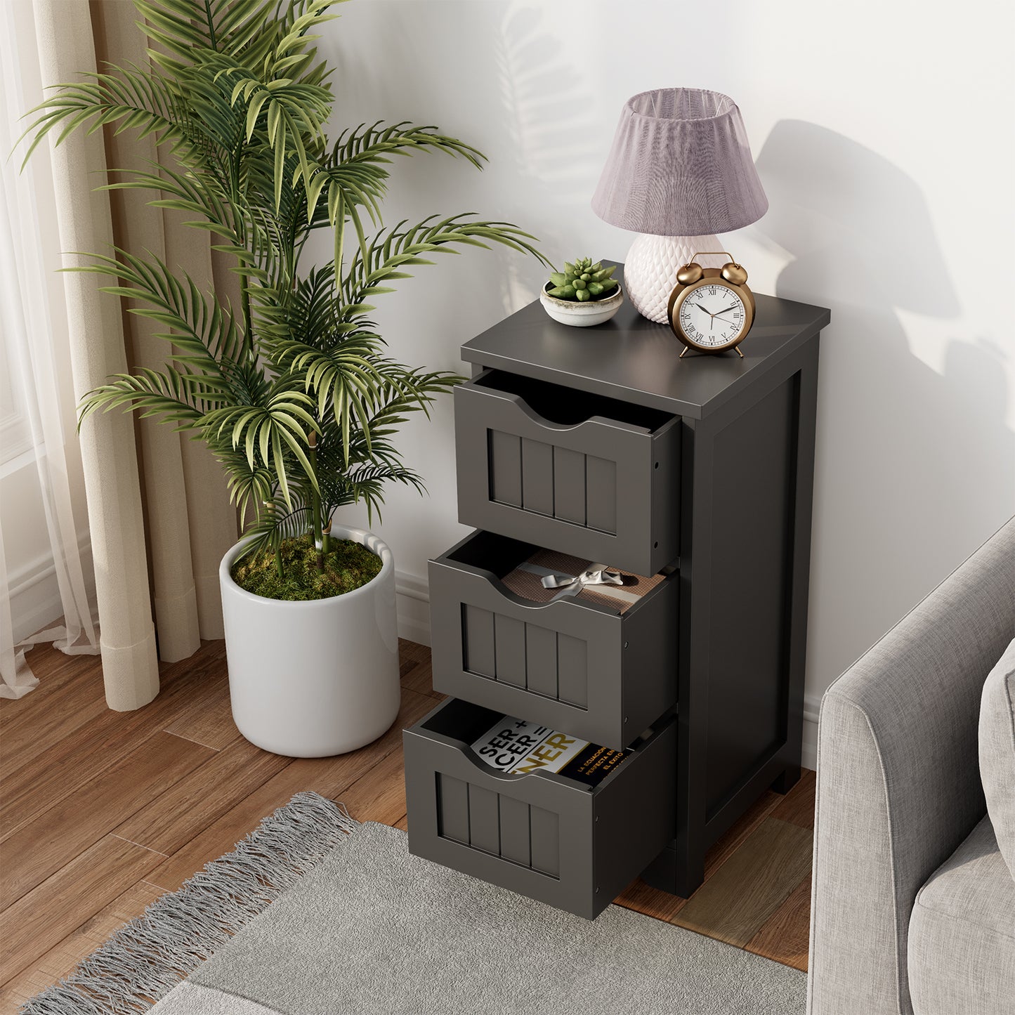 Wooden Bathroom Storage Cabinet, 3-Tier, Black Floor Cabinets at Gallery Canada