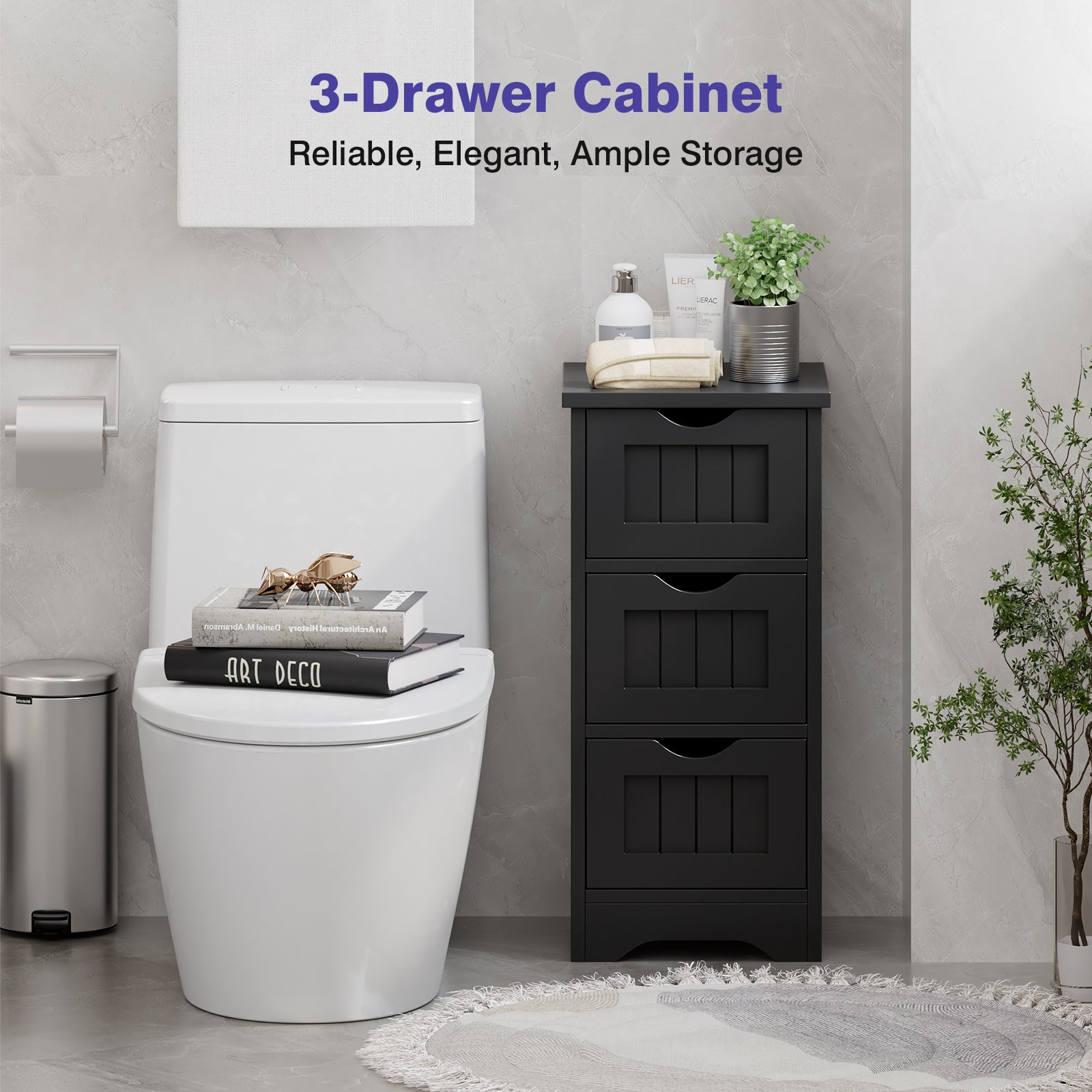 Wooden Bathroom Storage Cabinet, 3-Tier, Black Floor Cabinets at Gallery Canada