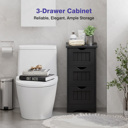 Wooden Bathroom Storage Cabinet, 3-Tier, Black Floor Cabinets at Gallery Canada