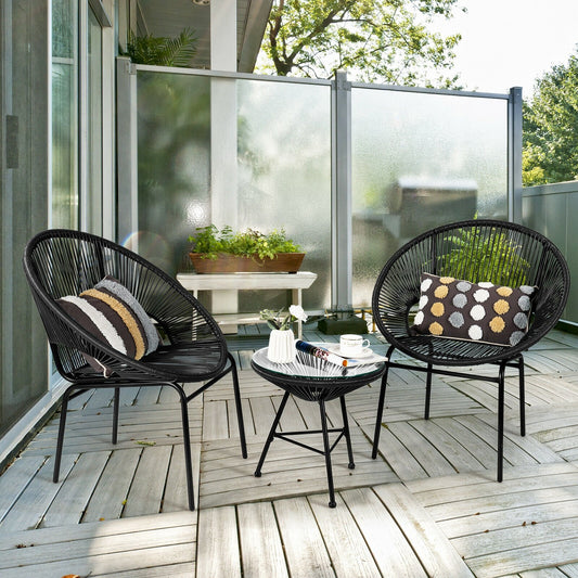 3PCS Patio Acapulco Furniture Bistro Set with GlassTable, Black - Gallery Canada