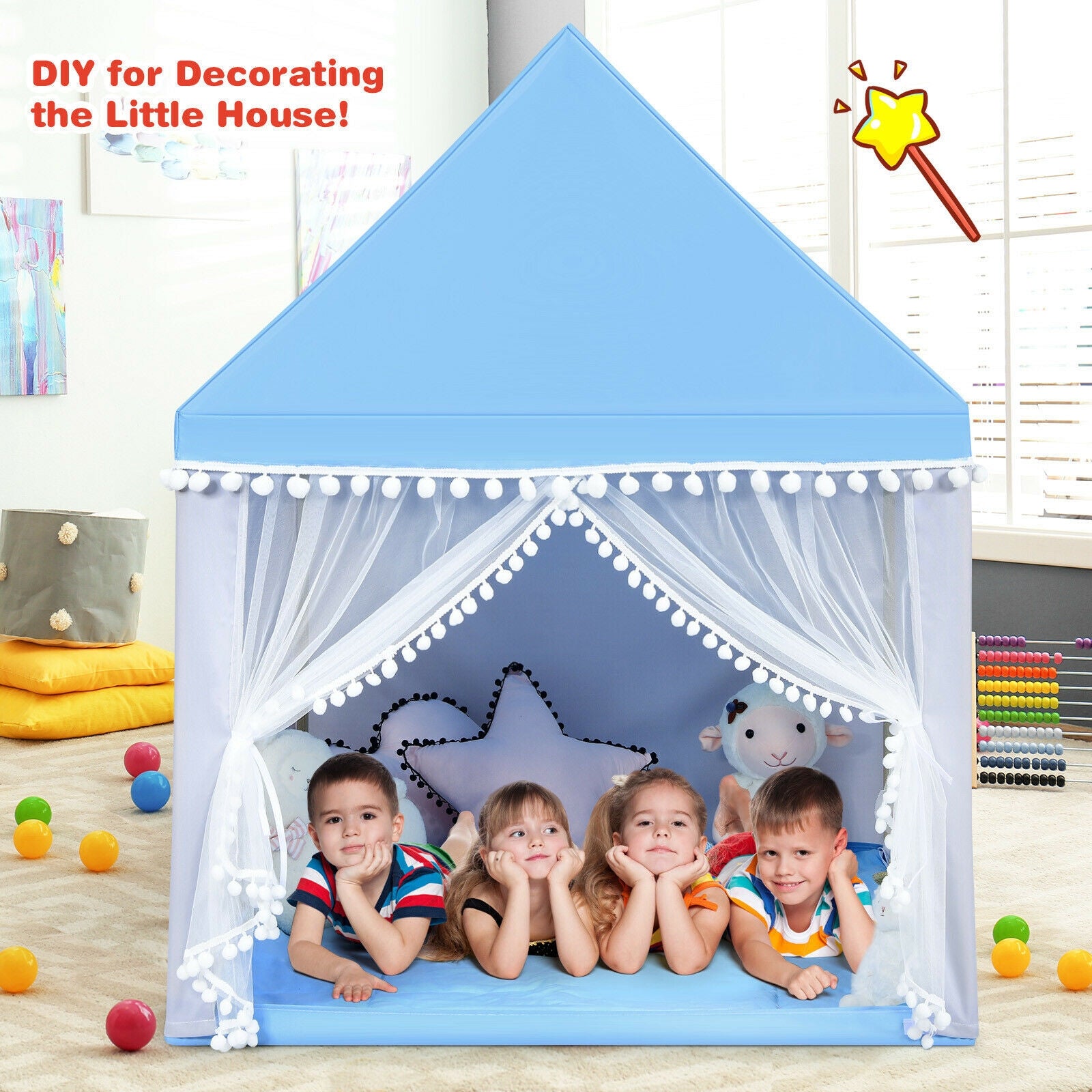 Kids Play Tent Large Playhouse Children Play Castle Fairy Tent Gift with Mat, Blue Play Tents & Playhouse at Gallery Canada