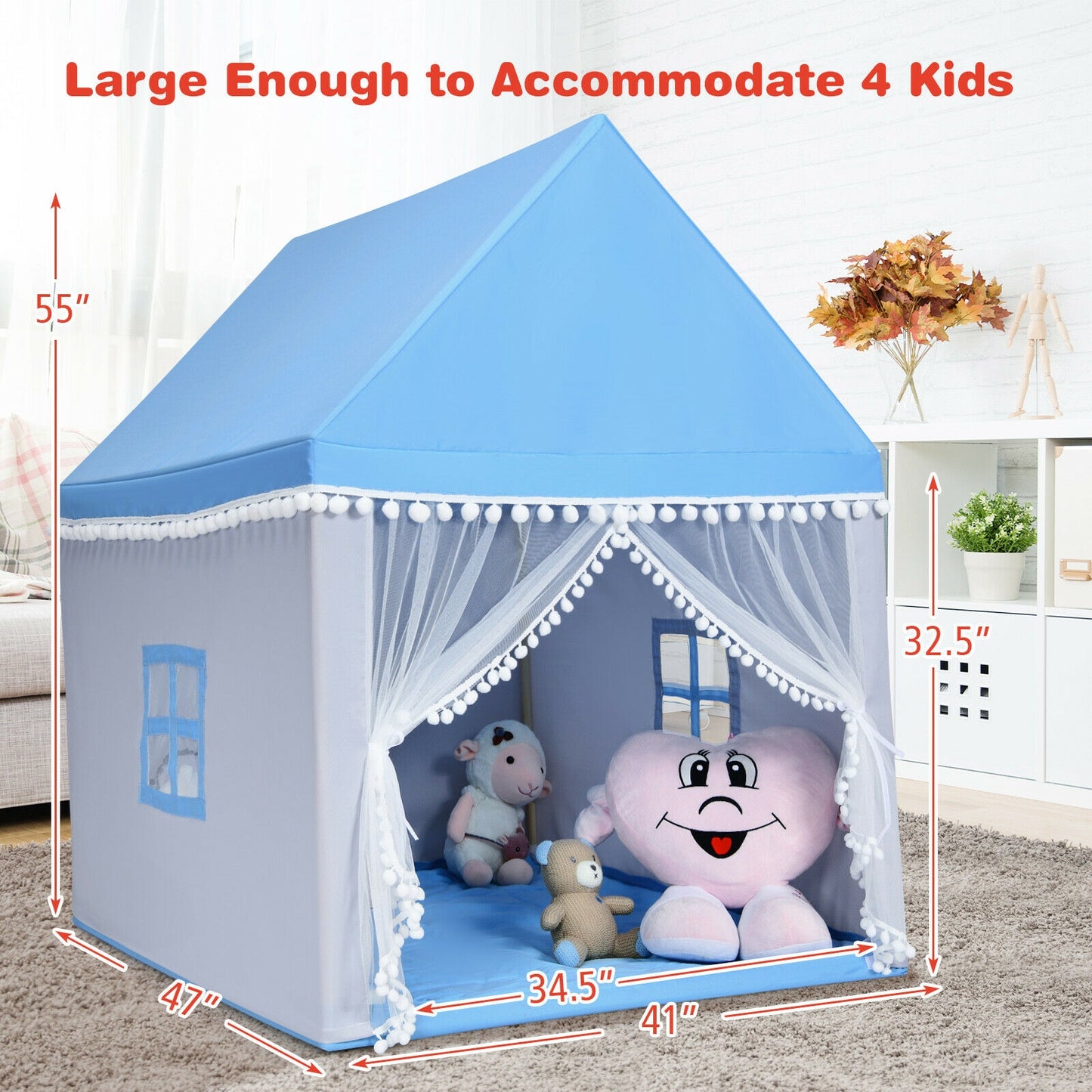 Kids Play Tent Large Playhouse Children Play Castle Fairy Tent Gift with Mat, Blue Play Tents & Playhouse at Gallery Canada