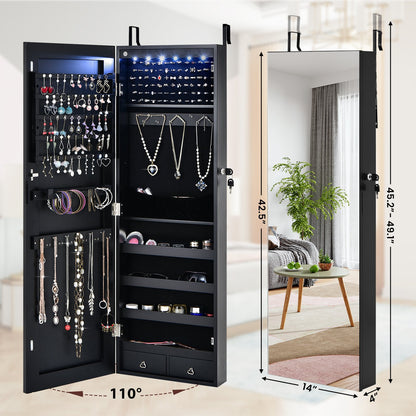 Wall Mounted Full Screen Mirror Jewelry Cabinet Armoire wirth 6 LEDs, Black - Gallery Canada