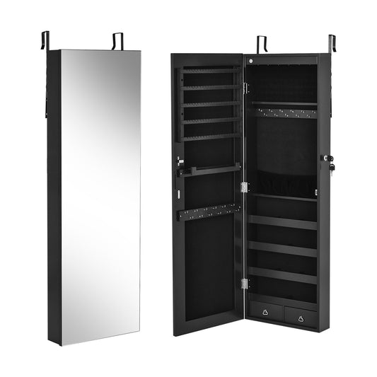 Wall Mounted Full Screen Mirror Jewelry Cabinet Armoire wirth 6 LEDs, Black - Gallery Canada