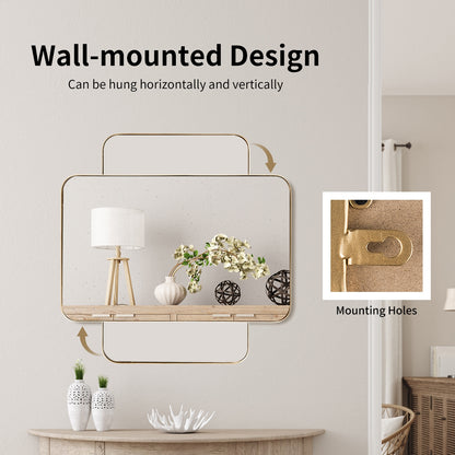 32 Inch x 20 Inch Metal Frame Wall-Mounted Rectangle Mirror, Golden Wall Mirrors at Gallery Canada
