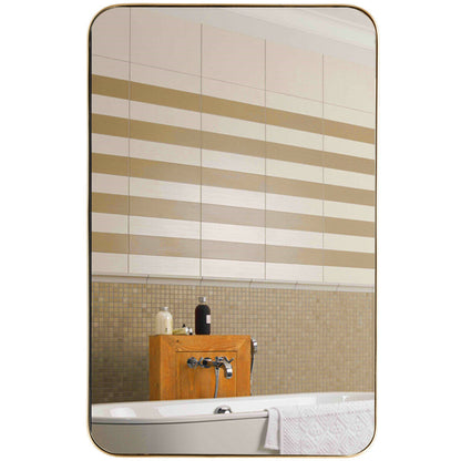 32 Inch x 20 Inch Metal Frame Wall-Mounted Rectangle Mirror, Golden Wall Mirrors at Gallery Canada