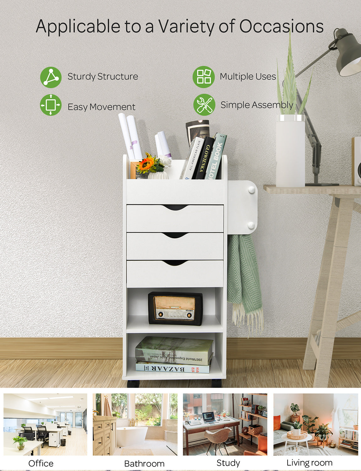 Wooden Rolling Craft Storage Cart, White File Cabinets at Gallery Canada