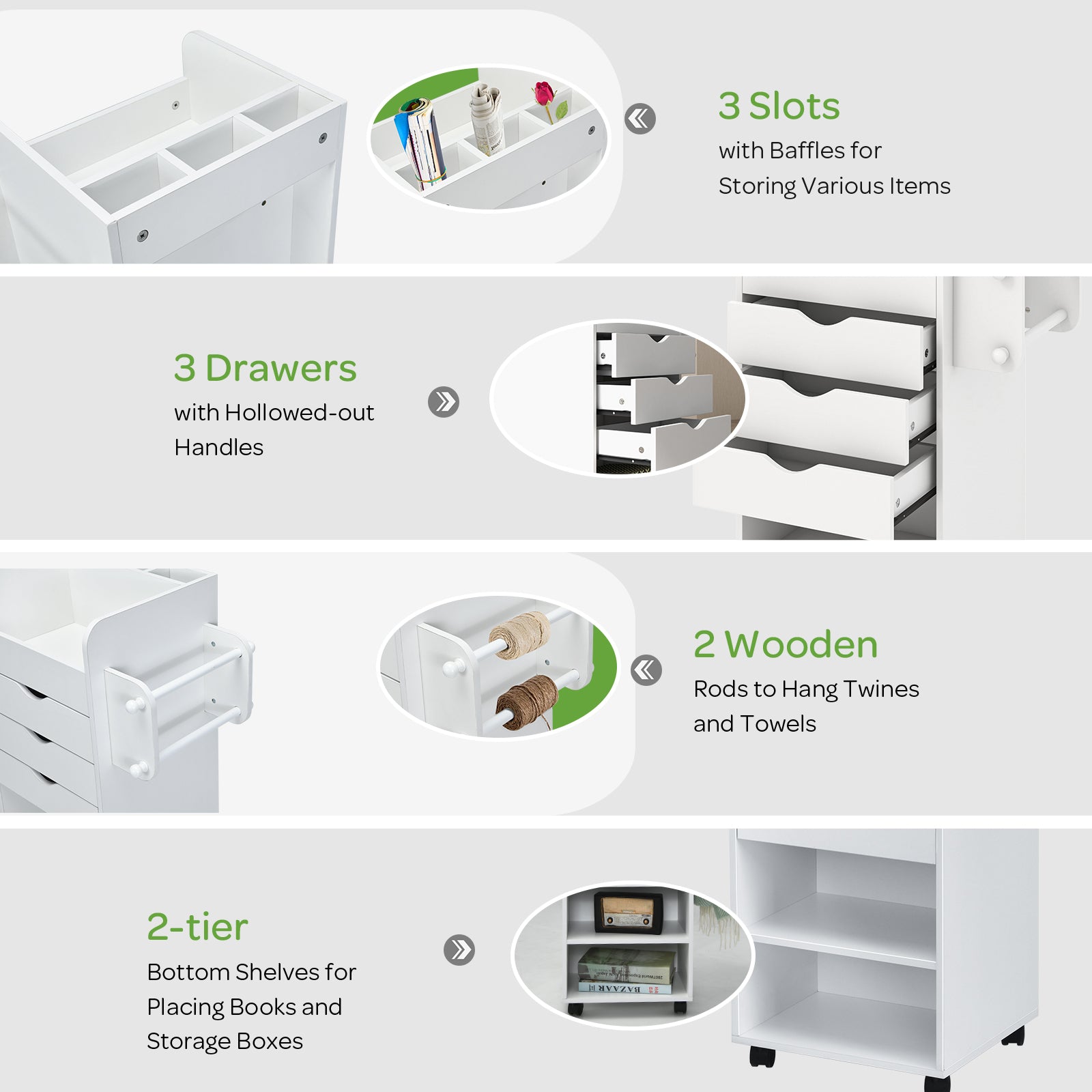 Wooden Rolling Craft Storage Cart, White File Cabinets at Gallery Canada