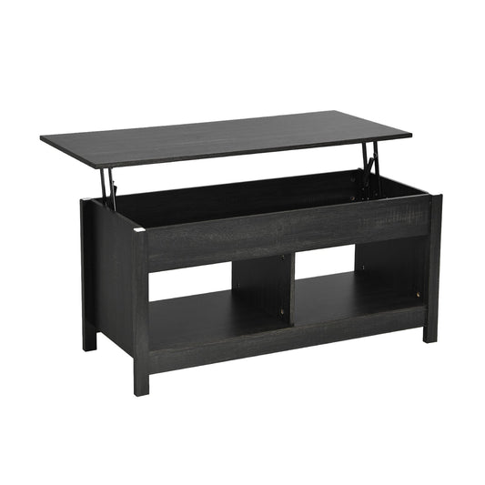 Lift Top Coffee Table with Hidden Storage Compartment and Lower Shelf for Study Room, Black - Gallery Canada