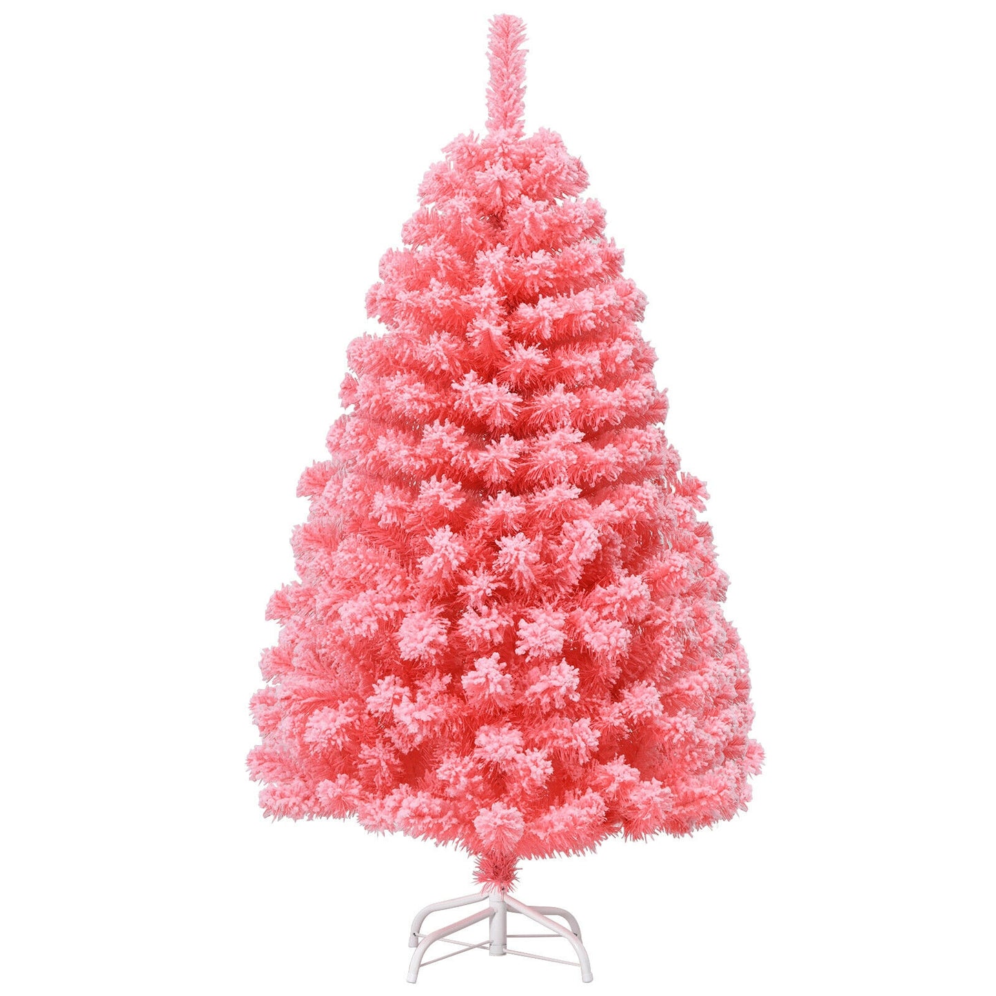 Christmas Tree, Snow Flocked PVC Tips, Metal Stand, 4.5 ft, Pink