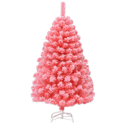 Christmas Tree, Snow Flocked PVC Tips, Metal Stand, 4.5 ft, Pink