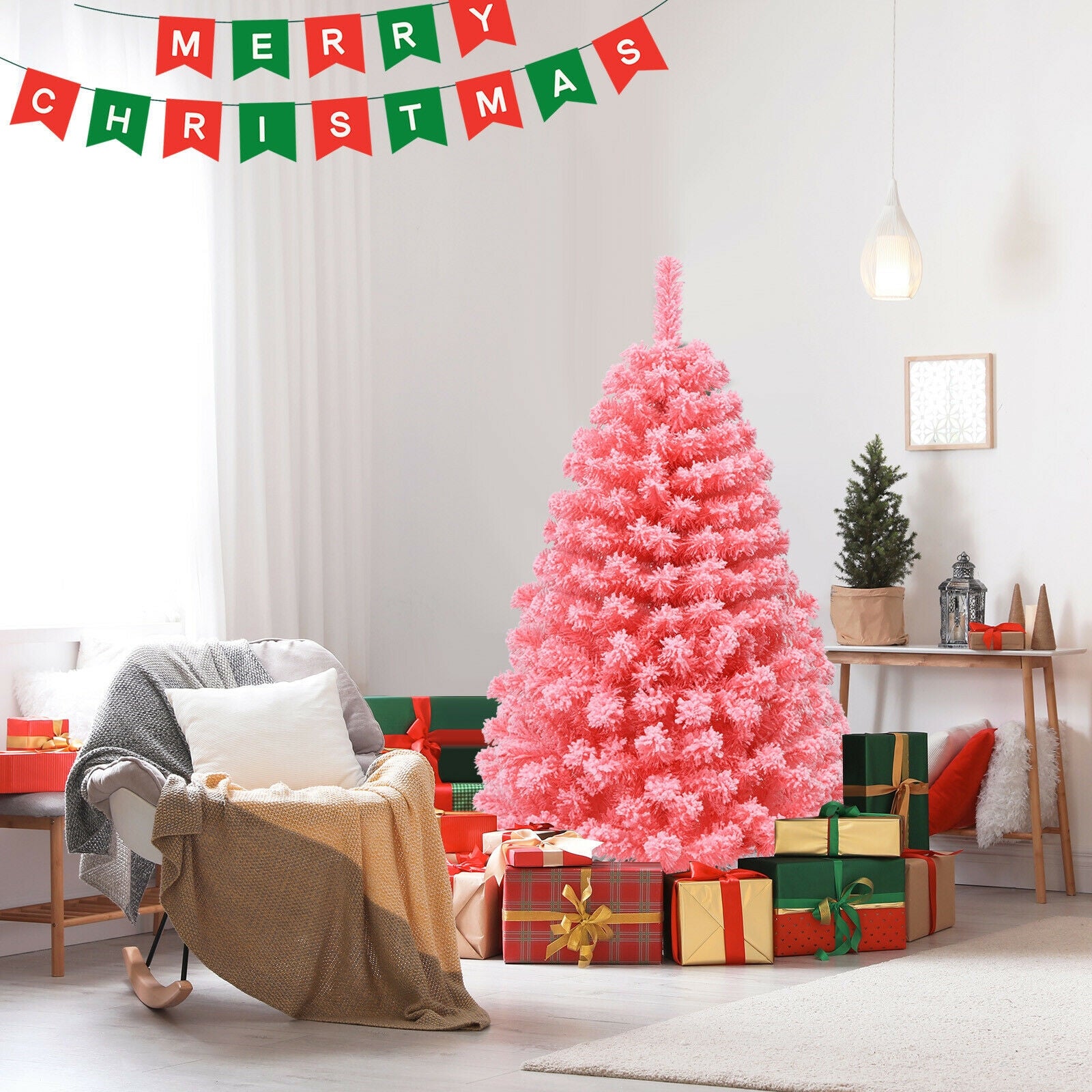Pink Christmas Tree with Snow Flocked PVC Tips and Metal Stand-4.5 ft, Pink Christmas Tree at Gallery Canada