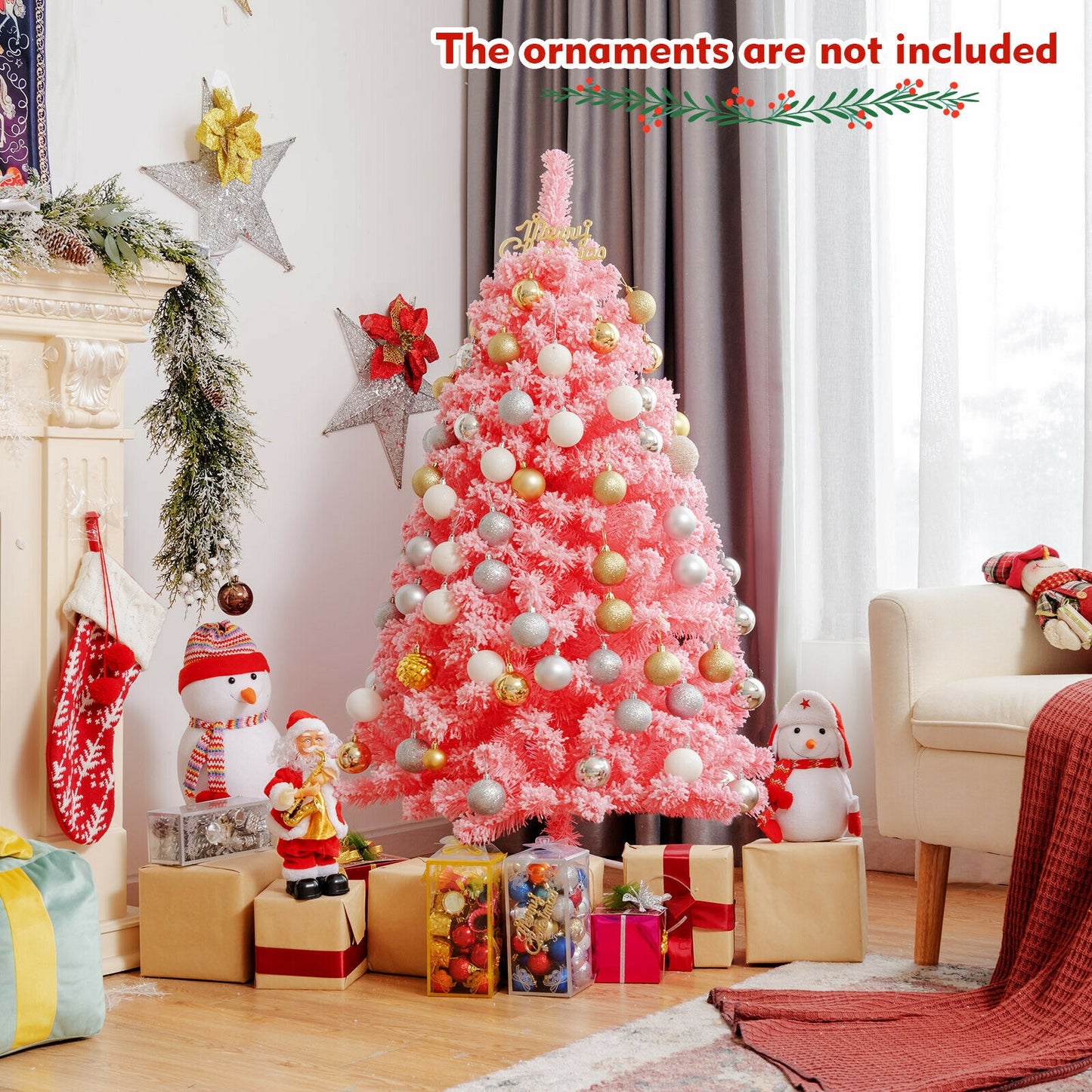 Pink Christmas Tree with Snow Flocked PVC Tips and Metal Stand-4.5 ft, Pink Christmas Tree at Gallery Canada